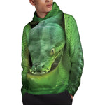 Green Reticulated Python Snake Print Pullover Hoodie