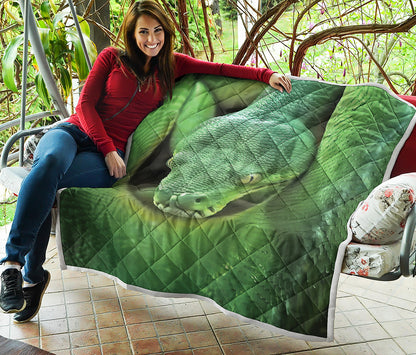 Green Reticulated Python Snake Print Quilt