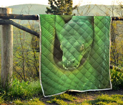 Green Reticulated Python Snake Print Quilt