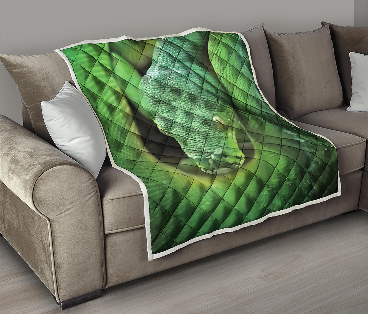 Green Reticulated Python Snake Print Quilt