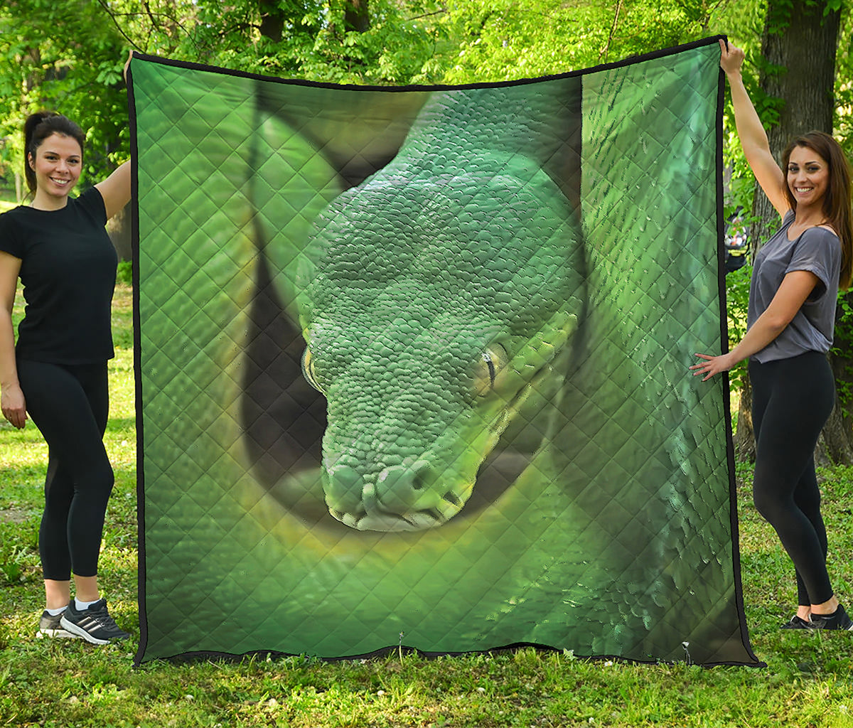 Green Reticulated Python Snake Print Quilt