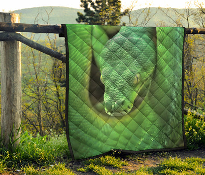 Green Reticulated Python Snake Print Quilt