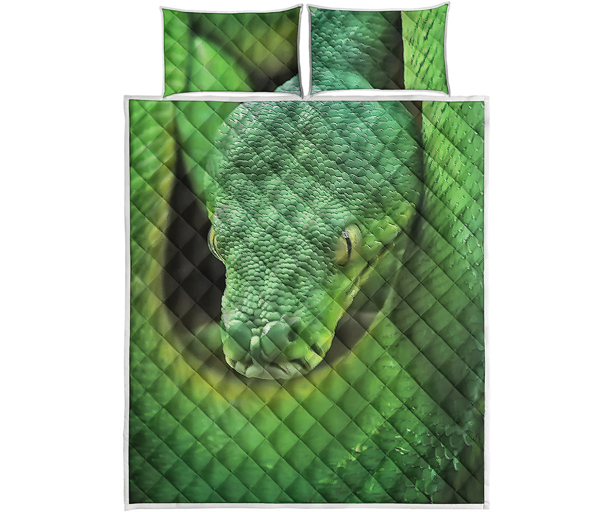Green Reticulated Python Snake Print Quilt Bed Set