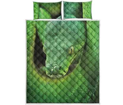 Green Reticulated Python Snake Print Quilt Bed Set