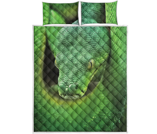 Green Reticulated Python Snake Print Quilt Bed Set