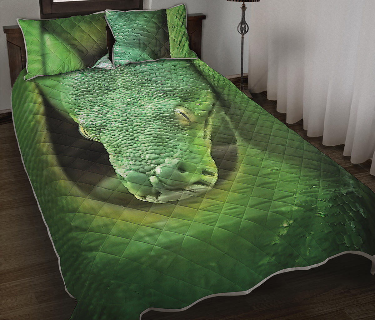Green Reticulated Python Snake Print Quilt Bed Set