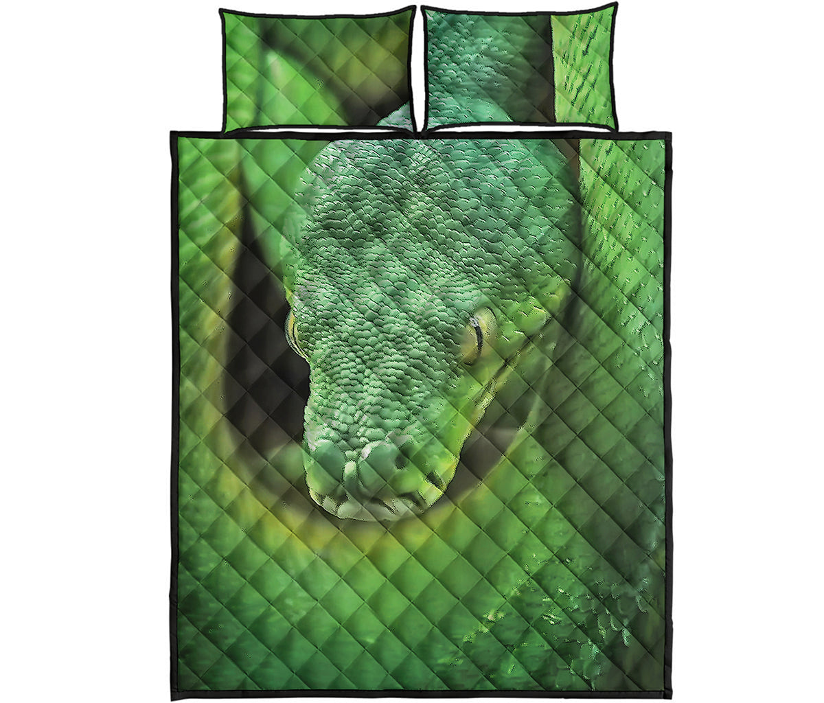 Green Reticulated Python Snake Print Quilt Bed Set