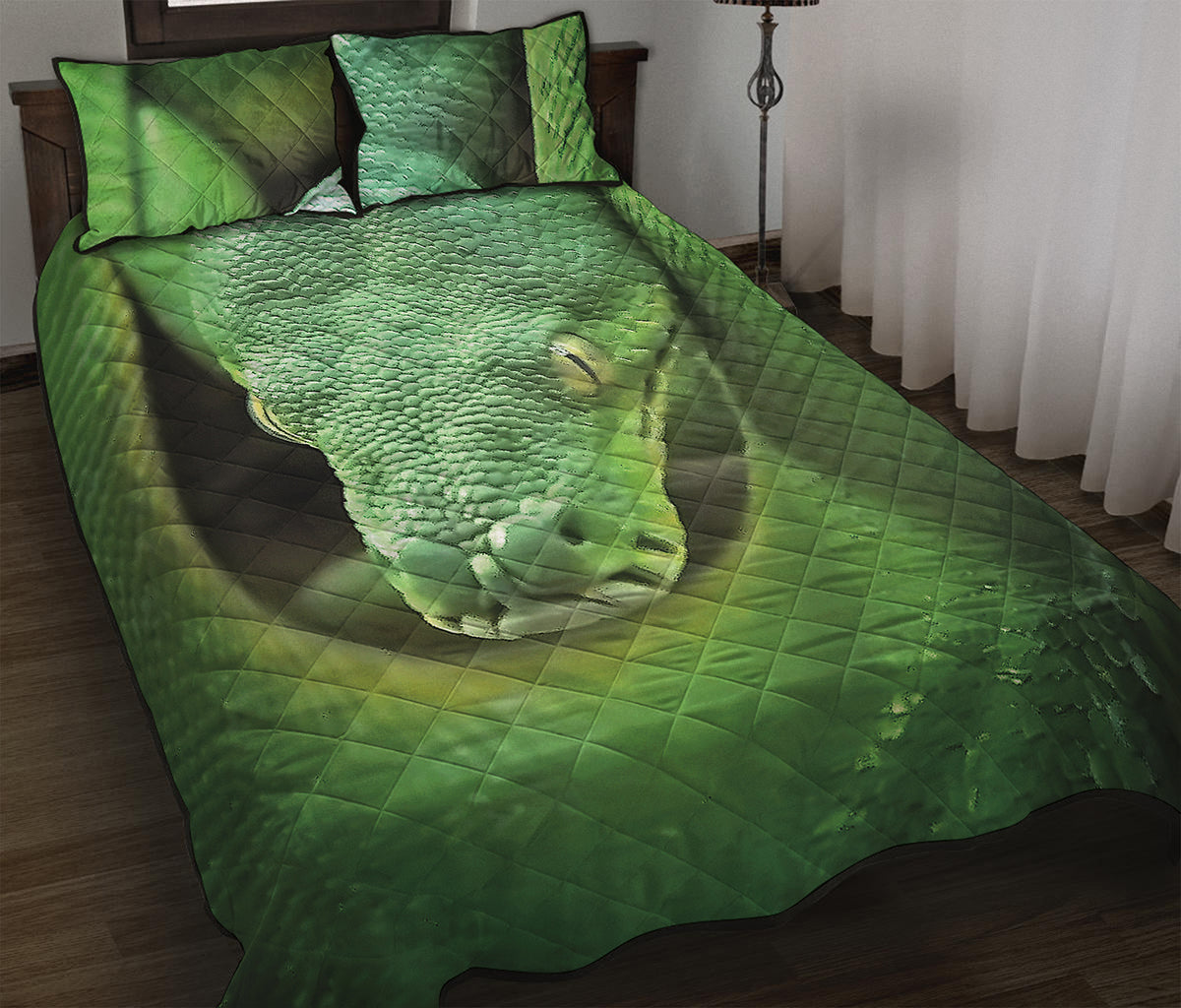 Green Reticulated Python Snake Print Quilt Bed Set