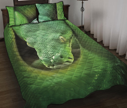Green Reticulated Python Snake Print Quilt Bed Set