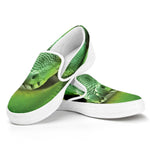 Green Reticulated Python Snake Print White Slip On Shoes