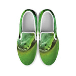 Green Reticulated Python Snake Print White Slip On Shoes