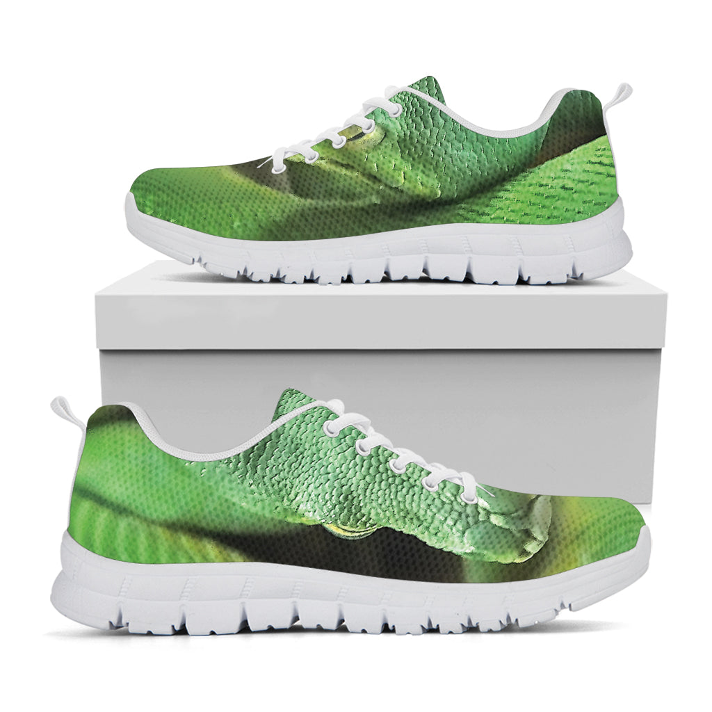 Green Reticulated Python Snake Print White Sneakers
