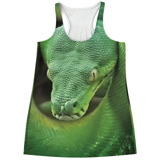 Green Reticulated Python Snake Print Women's Racerback Tank Top