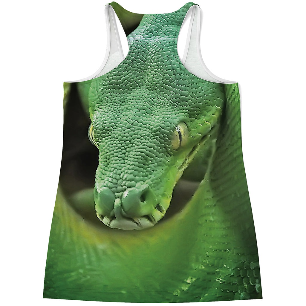 Green Reticulated Python Snake Print Women's Racerback Tank Top
