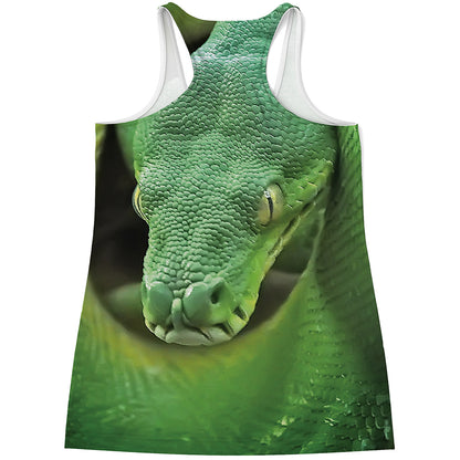 Green Reticulated Python Snake Print Women's Racerback Tank Top
