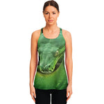Green Reticulated Python Snake Print Women's Racerback Tank Top