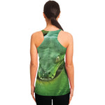 Green Reticulated Python Snake Print Women's Racerback Tank Top