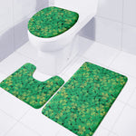 Green Shamrock Leaf Pattern Print 3 Piece Bath Mat Set