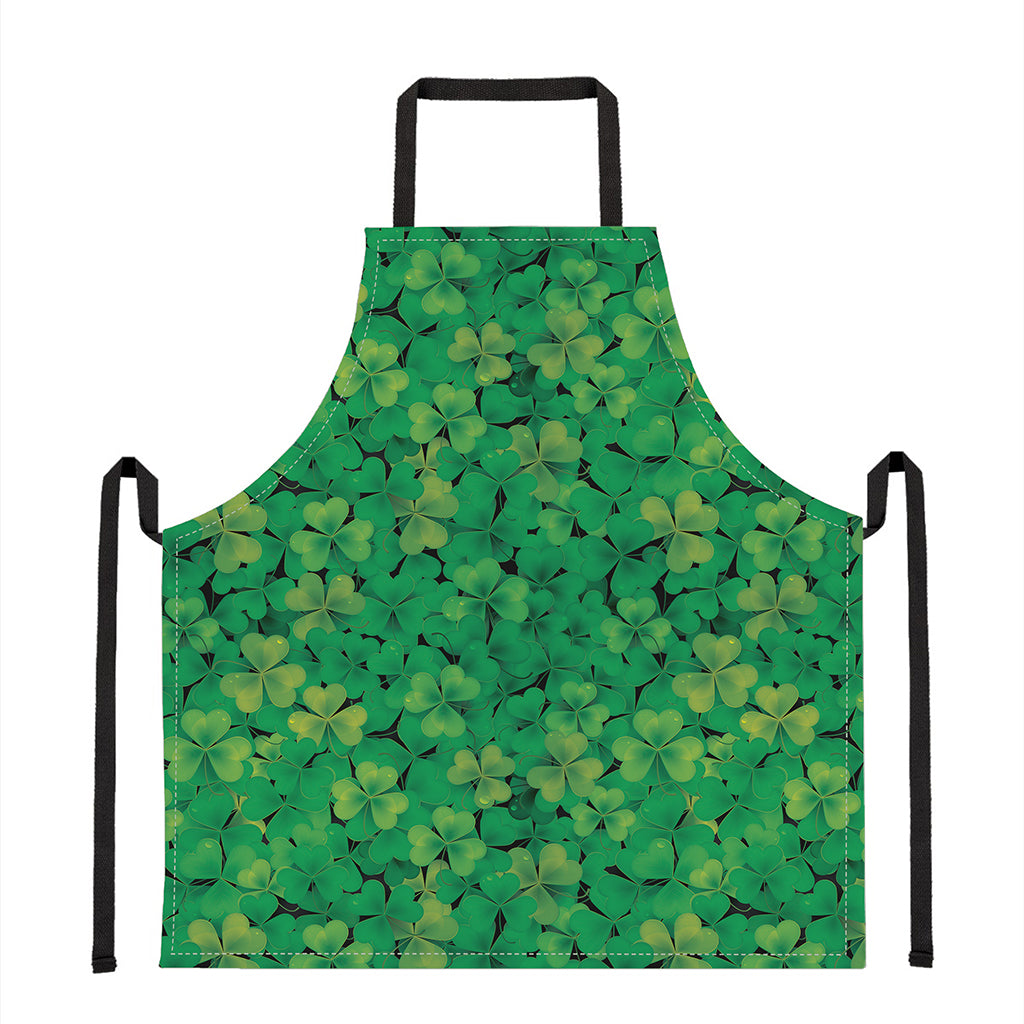 Green Shamrock Leaf Pattern Print Apron