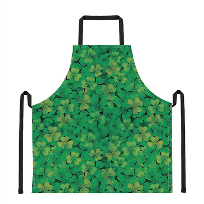 Green Shamrock Leaf Pattern Print Apron