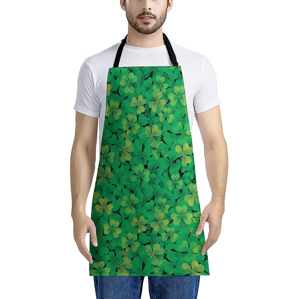 Green Shamrock Leaf Pattern Print Apron
