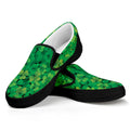 Green Shamrock Leaf Pattern Print Black Slip On Sneakers