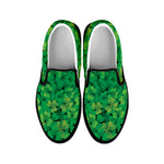Green Shamrock Leaf Pattern Print Black Slip On Shoes