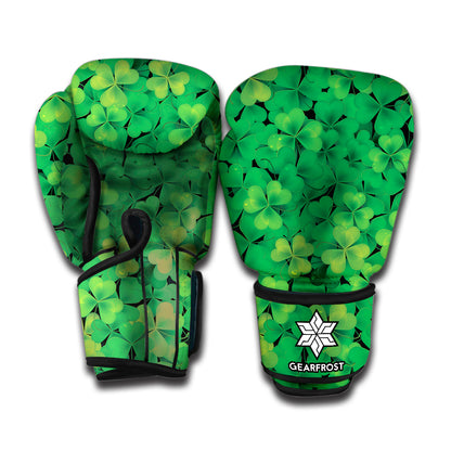 Green Shamrock Leaf Pattern Print Boxing Gloves