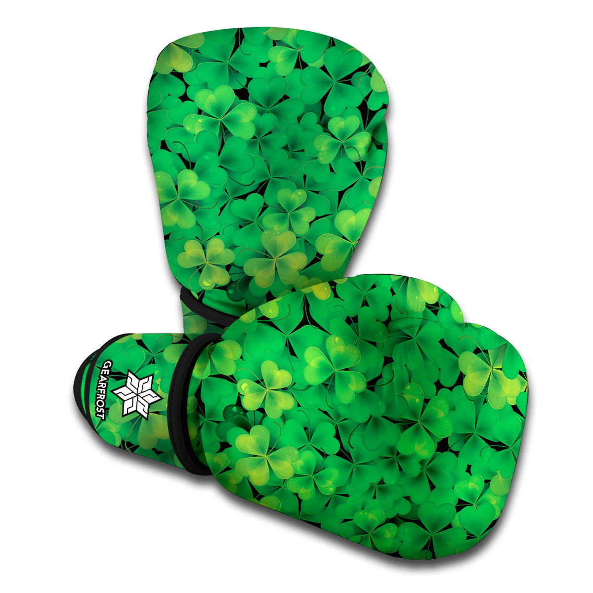 Green Shamrock Leaf Pattern Print Boxing Gloves