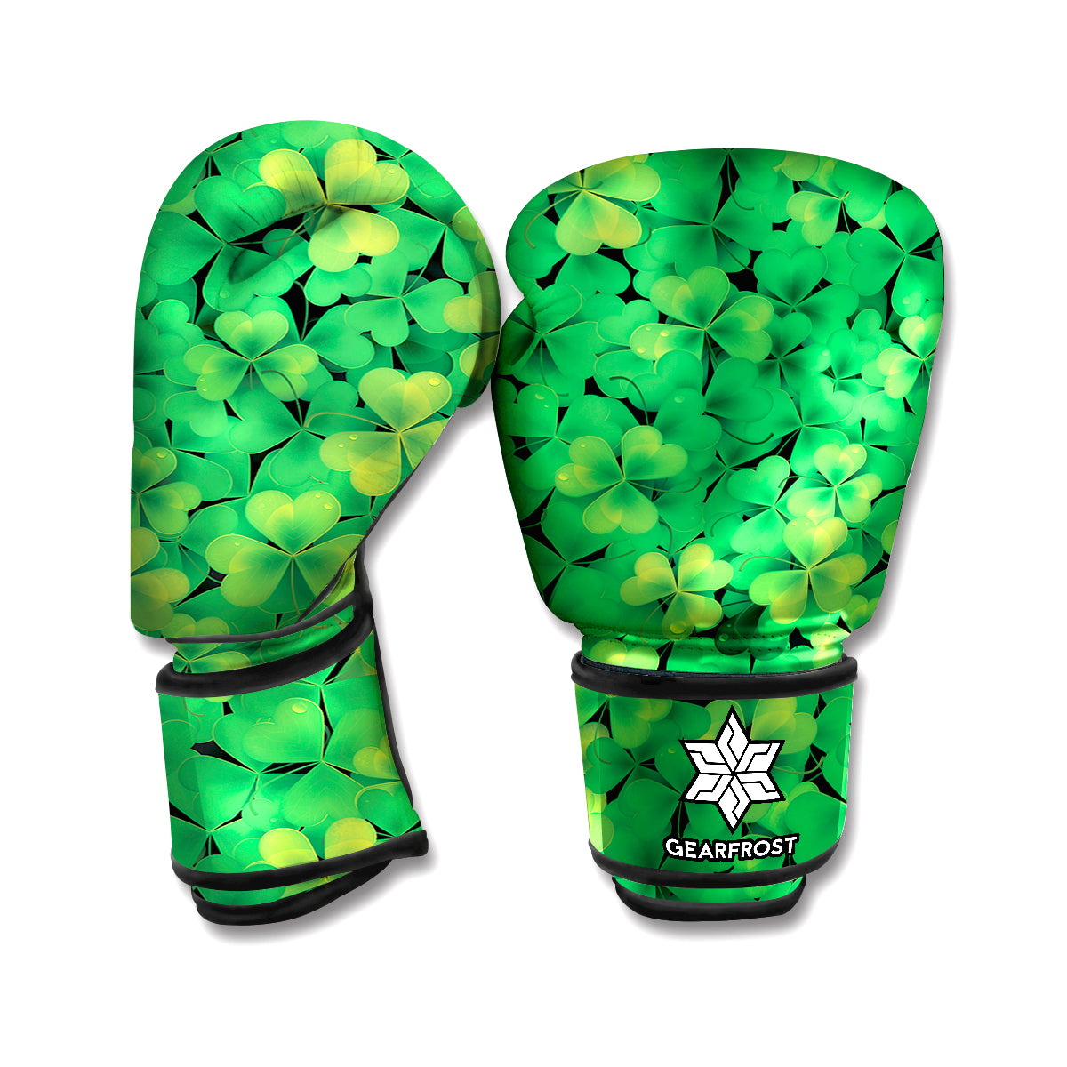 Green Shamrock Leaf Pattern Print Boxing Gloves