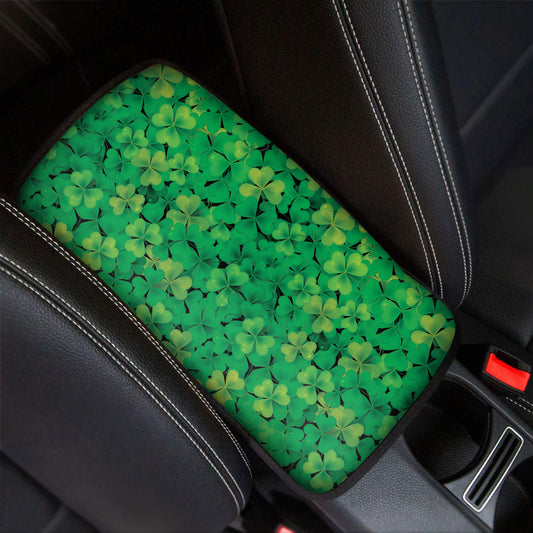 Green Shamrock Leaf Pattern Print Car Center Console Cover