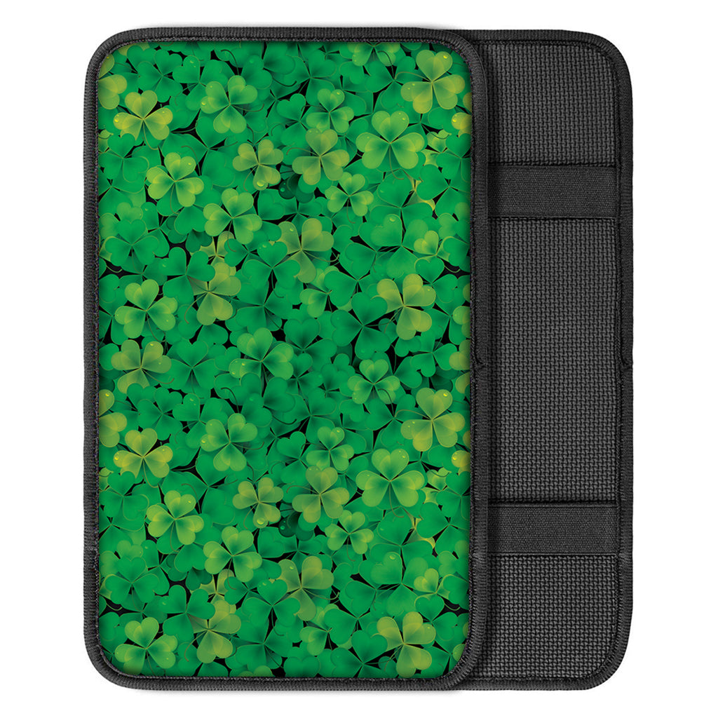 Green Shamrock Leaf Pattern Print Car Center Console Cover