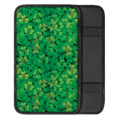 Green Shamrock Leaf Pattern Print Car Center Console Cover
