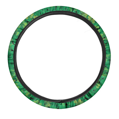 Green Shamrock Leaf Pattern Print Car Steering Wheel Cover