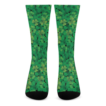 Green Shamrock Leaf Pattern Print Crew Socks
