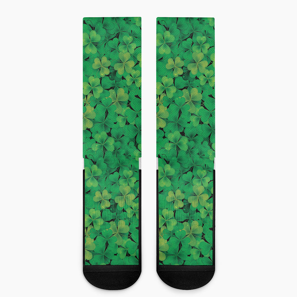 Green Shamrock Leaf Pattern Print Crew Socks