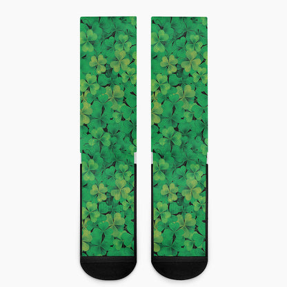 Green Shamrock Leaf Pattern Print Crew Socks