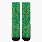 Green Shamrock Leaf Pattern Print Crew Socks