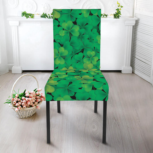 Green Shamrock Leaf Pattern Print Dining Chair Slipcover