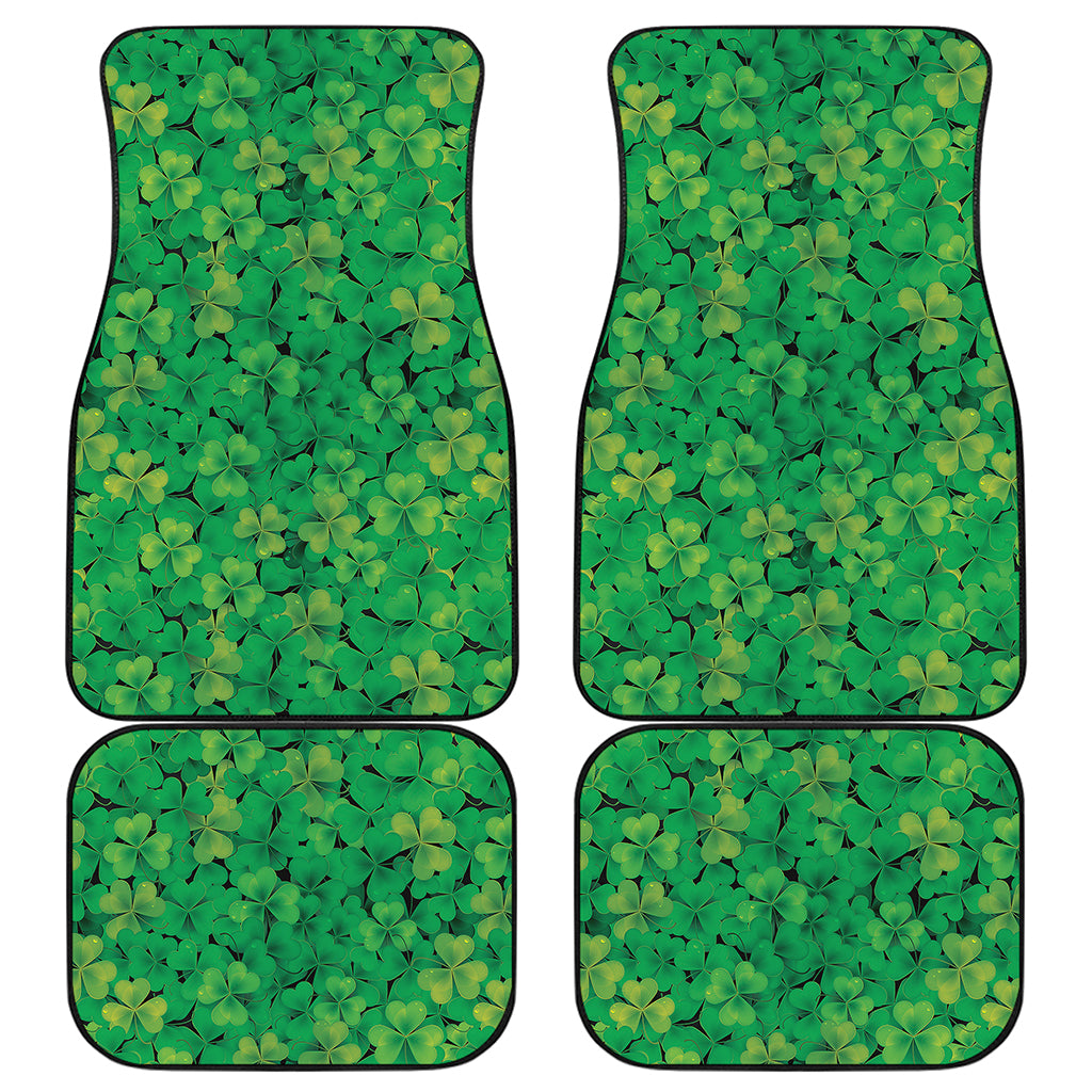 Green Shamrock Leaf Pattern Print Front and Back Car Floor Mats
