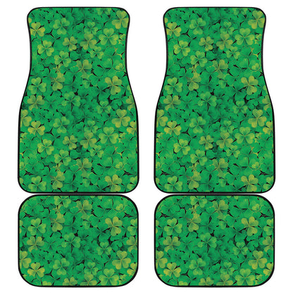 Green Shamrock Leaf Pattern Print Front and Back Car Floor Mats