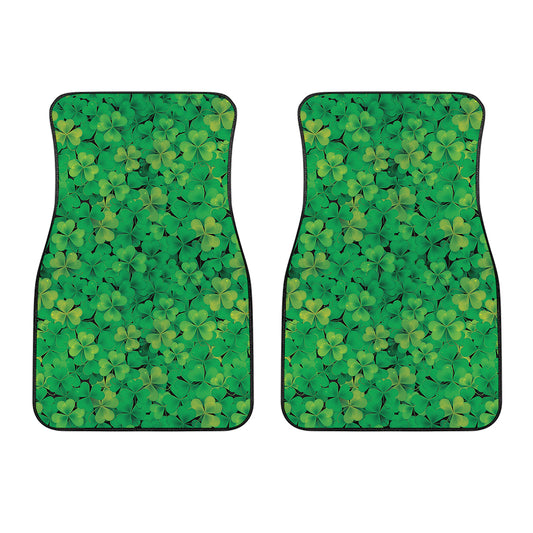 Green Shamrock Leaf Pattern Print Front Car Floor Mats
