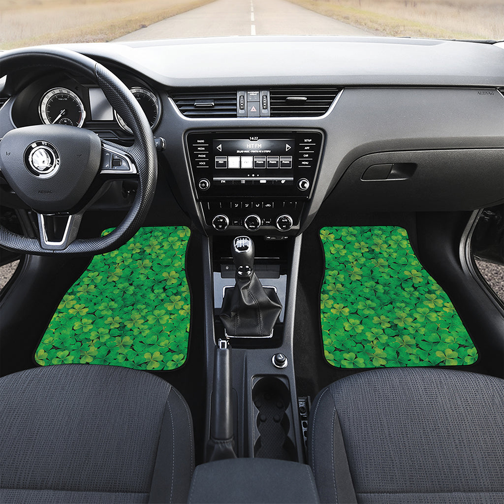 Green Shamrock Leaf Pattern Print Front Car Floor Mats