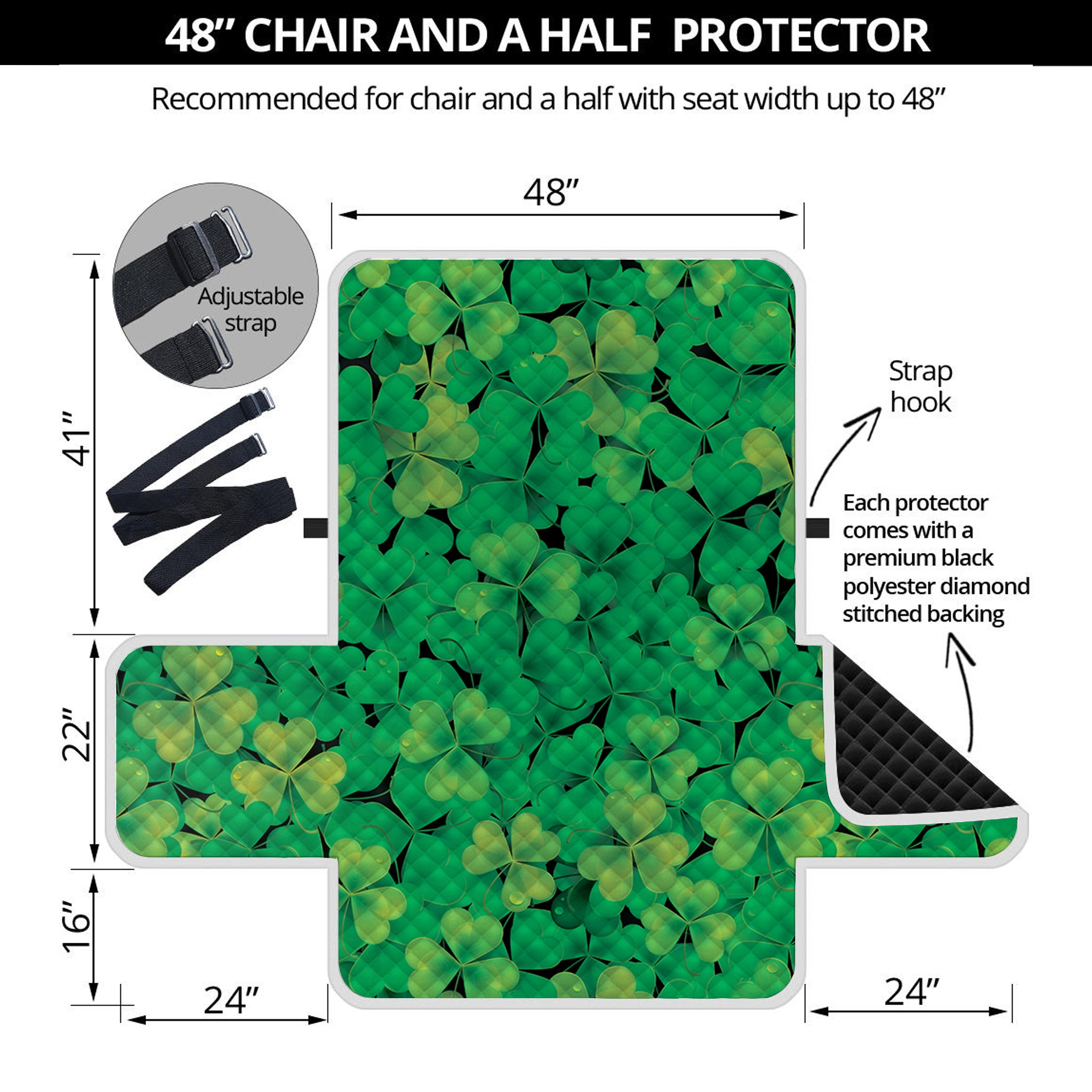 Green Shamrock Leaf Pattern Print Half Sofa Protector