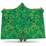 Green Shamrock Leaf Pattern Print Hooded Blanket