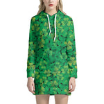 Green Shamrock Leaf Pattern Print Hoodie Dress