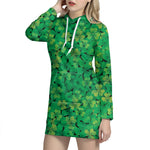 Green Shamrock Leaf Pattern Print Hoodie Dress