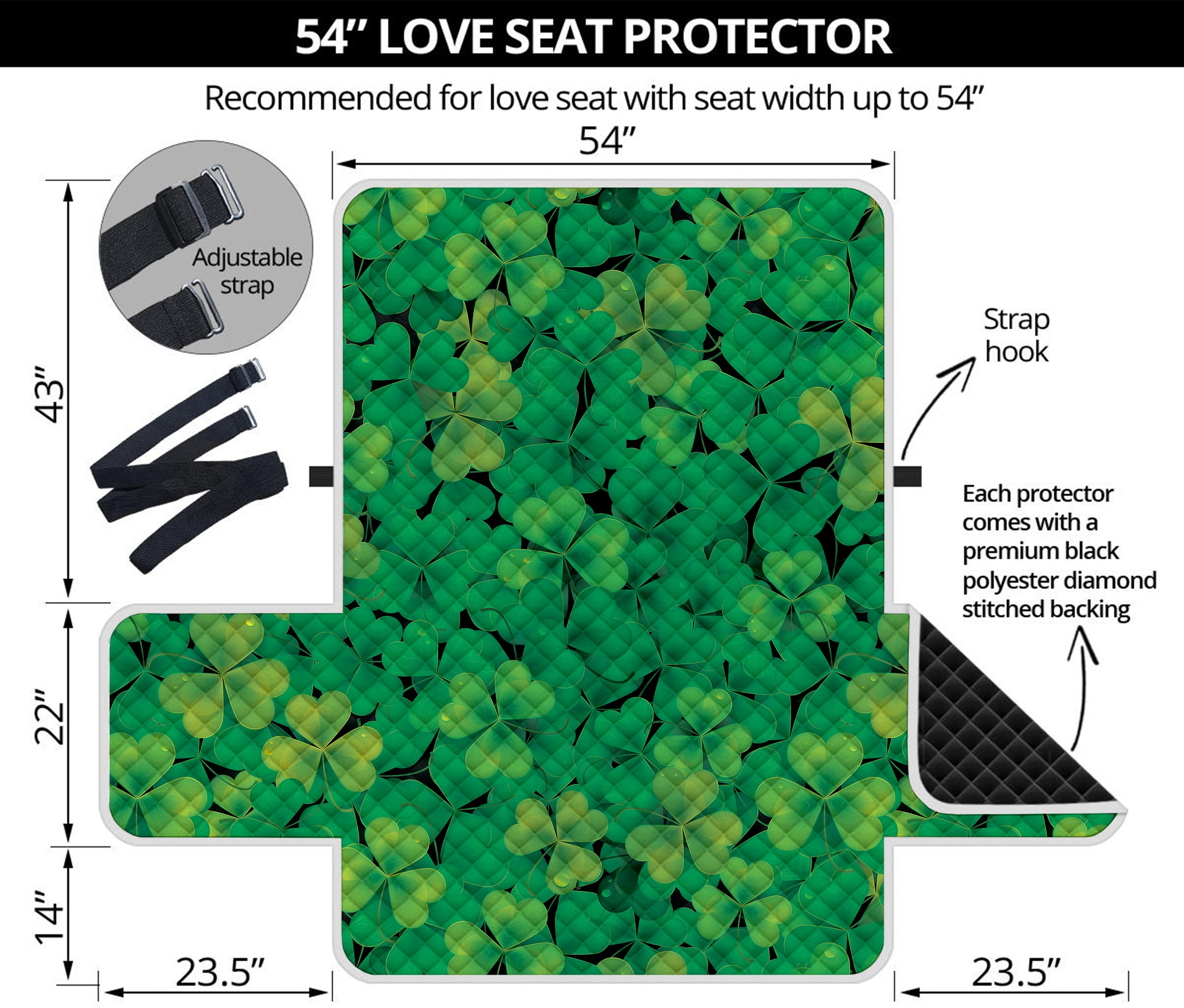 Green Shamrock Leaf Pattern Print Loveseat Protector