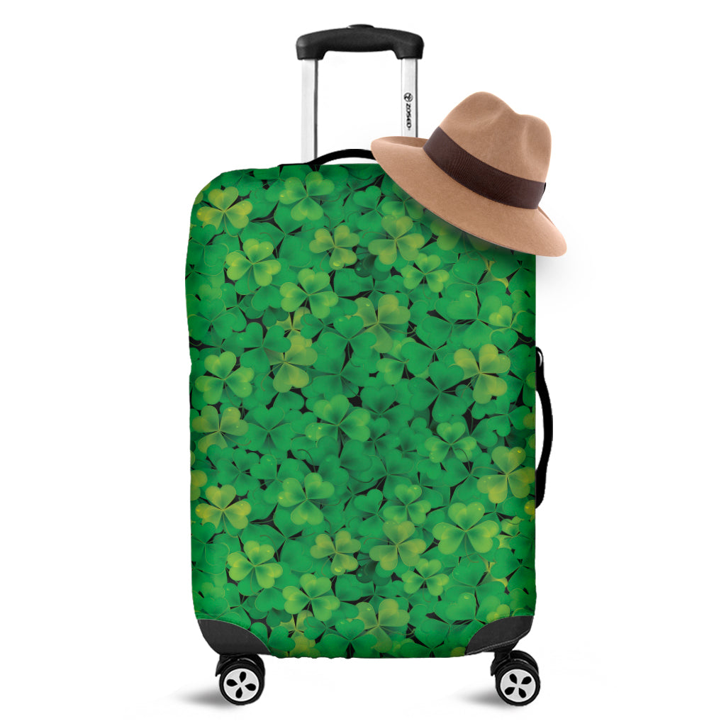 Green Shamrock Leaf Pattern Print Luggage Cover