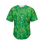 Green Shamrock Leaf Pattern Print Men's Baseball Jersey